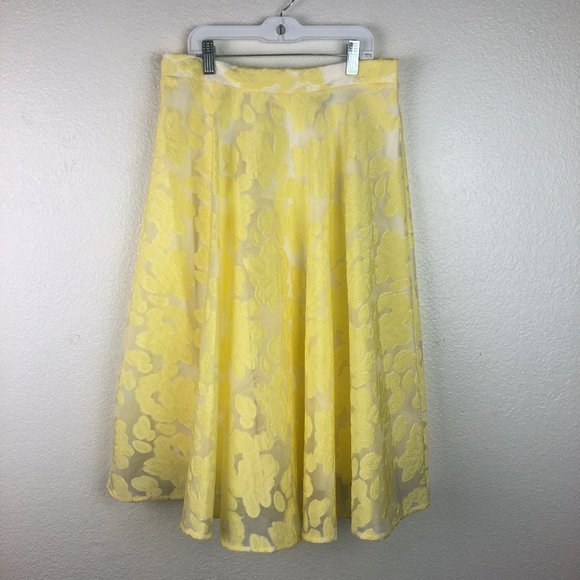 Francesca's Collection A-Line Yellow Floral Skirt - Picture 1 of 10